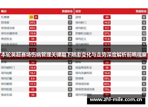 本轮英超赛场伤病管理关键期下赔率变化与走势深度解析前瞻观察